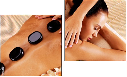 Adult woman having hot stone massage in spa salon  - Obraz dwuczęściowy, Dyptyk