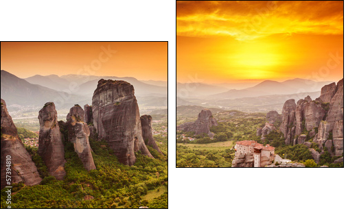 Meteora Roussanou Monastery at sunset, Greece  - Obraz dwuczęściowy, Dyptyk