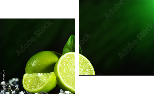 Fresh limes with leaves  - Obraz dwuczęściowy, Dyptyk