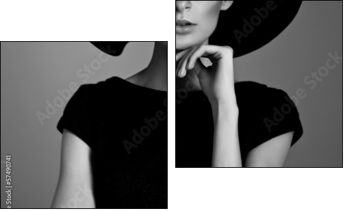 Black and white portrait of elegant woman  - Obraz dwuczęściowy, Dyptyk