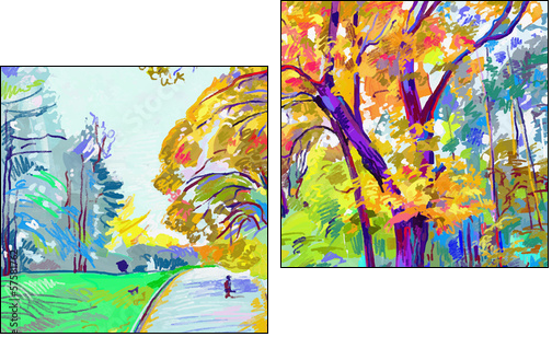 original digital painting of autumn landscape, vector version, a  - Obraz dwuczęściowy, Dyptyk