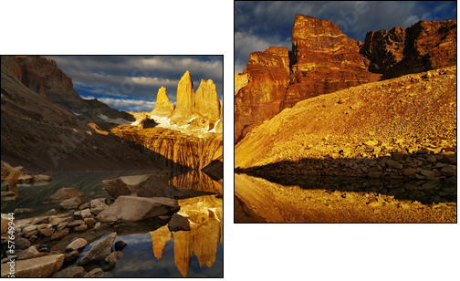 Torres del paine at sunrise  - Obraz dwuczęściowy, Dyptyk