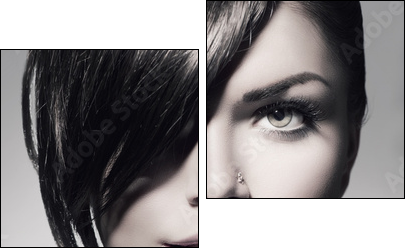 Stylish Fringe. Teenage Girl with Short Hair Style  - Obraz dwuczęściowy, Dyptyk