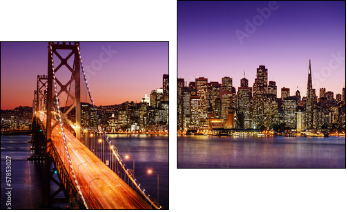 San Francisco skyline and Bay Bridge at sunset, California - Obraz dwuczęściowy, Dyptyk