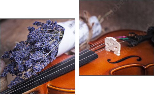Vintage composition with violin and lavender  - Obraz dwuczęściowy, Dyptyk
