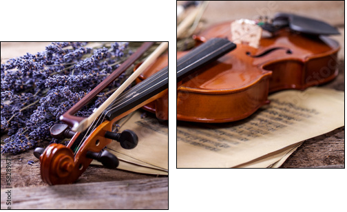 Vintage composition with violin and lavender  - Obraz dwuczęściowy, Dyptyk
