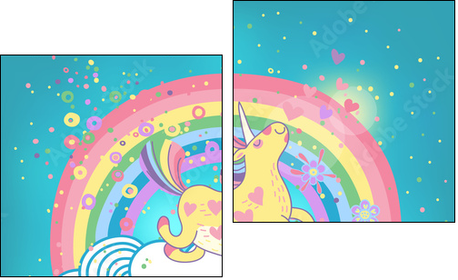 Unicorn rainbow in the clouds  - Obraz dwuczęściowy, Dyptyk