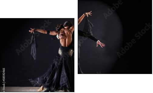 Latino dancers in ballroom against on black background  - Obraz dwuczęściowy, Dyptyk