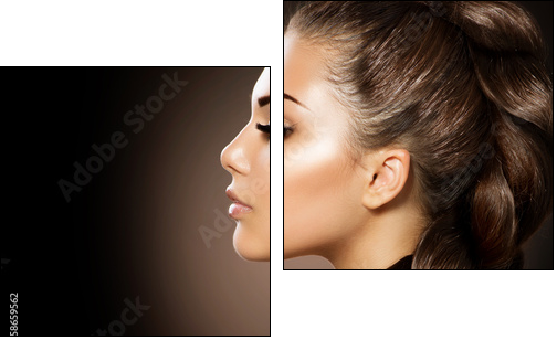 Hair Braid. Beautiful Woman with Healthy Long Hair  - Obraz dwuczęściowy, Dyptyk