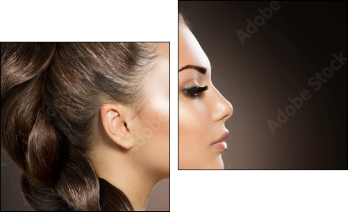 Hair Braid. Beautiful Woman with Healthy Long Hair  - Obraz dwuczęściowy, Dyptyk