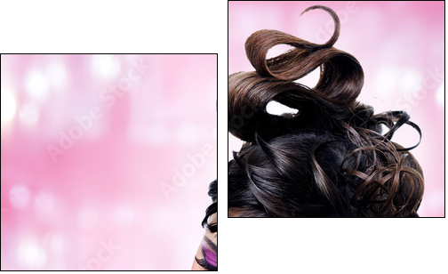 Face of beautiful woman with fashion hairstyle and glamour makeu  - Obraz dwuczęściowy, Dyptyk