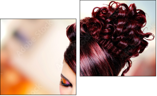 Face of beautiful woman with fashion hairstyle and glamour makeu  - Obraz dwuczęściowy, Dyptyk