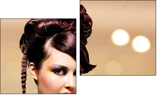 Face of beautiful woman with fashion hairstyle and glamour makeu  - Obraz dwuczęściowy, Dyptyk