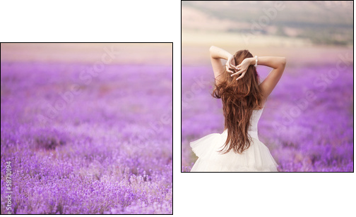 Bride in wedding day in lavender field  - Obraz dwuczęściowy, Dyptyk