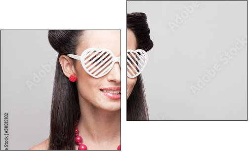 Pin Up model in heart shaped sunglasses  - Obraz dwuczęściowy, Dyptyk
