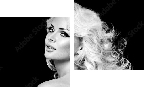 beautiful blonde woman  with perfect curly hair  - Obraz dwuczęściowy, Dyptyk