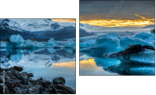 Jokulsarlon Lake & Icebergs during sunset, Iceland  - Obraz dwuczęściowy, Dyptyk
