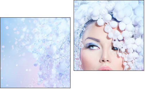 Winter Beauty Woman. Christmas Girl Makeup  - Obraz dwuczęściowy, Dyptyk