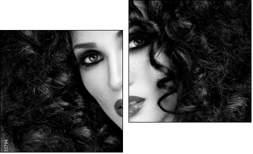 beautiful brunette with gorgeous curly hair  - Obraz dwuczęściowy, Dyptyk