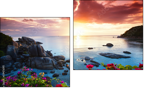 Tranquil beach resort, beautiful morning glory on the Koh Samui,  - Obraz dwuczęściowy, Dyptyk