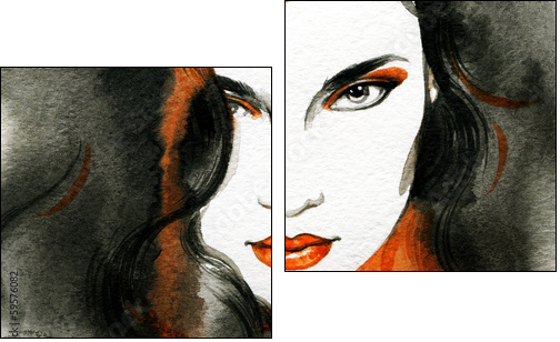 Beautiful woman.  Hand painted fashion illustration  - Obraz dwuczęściowy, Dyptyk