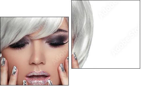 Fashion Blond Girl. Beauty Portrait Woman. White Short Hair. Iso  - Obraz dwuczęściowy, Dyptyk