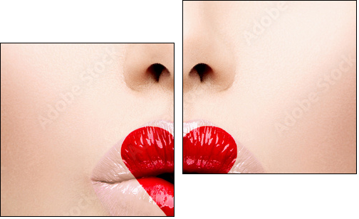 Beauty Sexy Lips with Heart Shape paint. Valentines Day  - Obraz dwuczęściowy, Dyptyk