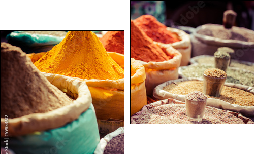 Indian colored spices at local market.  - Obraz dwuczęściowy, Dyptyk