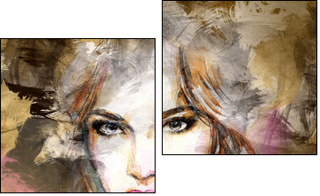 Beautiful woman face. watercolor illustration  - Obraz dwuczęściowy, Dyptyk