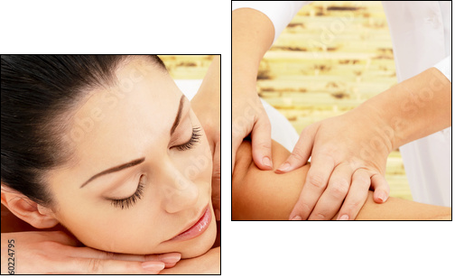 Woman having massage of shoulder in spa salon  - Obraz dwuczęściowy, Dyptyk