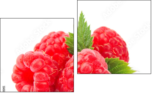 Sweet raspberry with leafs  - Obraz dwuczęściowy, Dyptyk