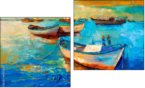 Boats on sunset  - Obraz dwuczęściowy, Dyptyk