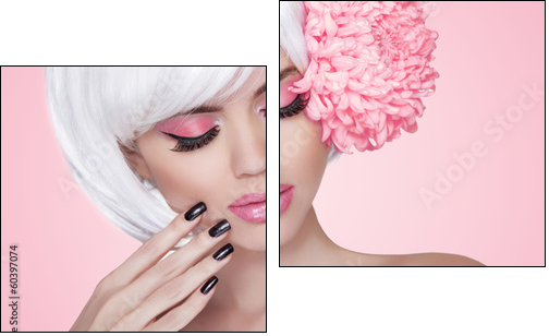Makeup. Manicured nails. Fashion Beauty Model Girl portrait with  - Obraz dwuczęściowy, Dyptyk