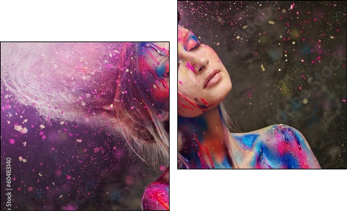 Young woman muse with creative body art and hairdo  - Obraz dwuczęściowy, Dyptyk