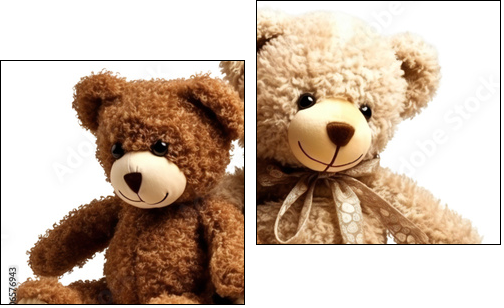 Two teddy bears together. Kids toys. Isolated on a transparent background. KI. - Obraz dwuczęściowy, Dyptyk