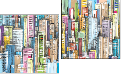 Cityscape. Hand drawn vector  - Obraz dwuczęściowy, Dyptyk