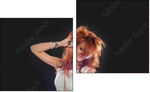 Young sexy deejay woman against black background.  - Obraz dwuczęściowy, Dyptyk
