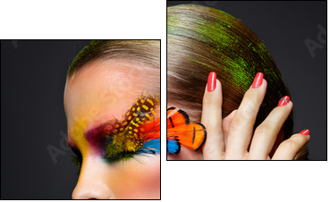 Woman with fashion feather eyelashes make-up  - Obraz dwuczęściowy, Dyptyk