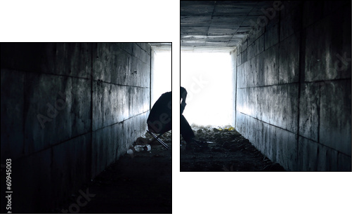 depressed man sitting in the tunnel  - Obraz dwuczęściowy, Dyptyk