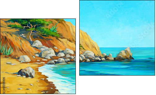 landscape of mediterranean sea with a beach and  bay, painting b  - Obraz dwuczęściowy, Dyptyk