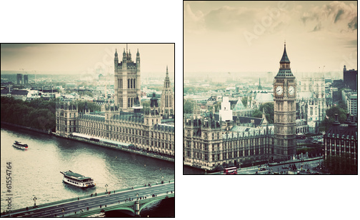 London, the UK. Big Ben, the Palace of Westminster. Vintage  - Obraz dwuczęściowy, Dyptyk