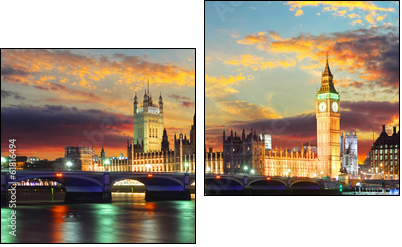 Houses of parliament - Big ben, London, UK  - Obraz dwuczęściowy, Dyptyk