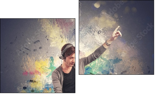DJ playing music  - Obraz dwuczęściowy, Dyptyk