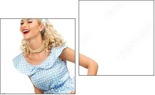 Sexy blond pin up style young woman in blue dress  - Obraz dwuczęściowy, Dyptyk