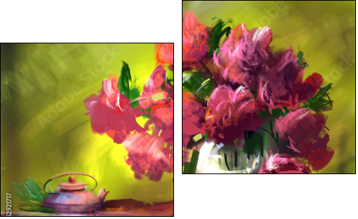 Flowers peonies  - Obraz dwuczęściowy, Dyptyk