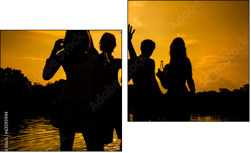 Gruppe feiert Party am Strand  - Obraz dwuczęściowy, Dyptyk