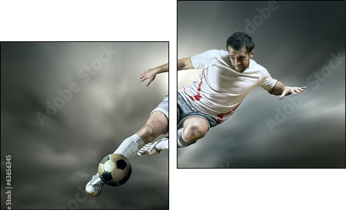 Football player with ball on field of stadium  - Obraz dwuczęściowy, Dyptyk