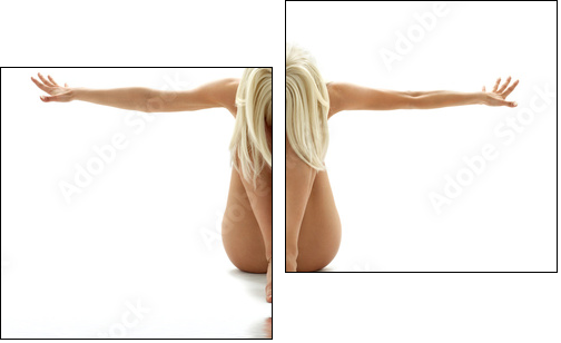 artistic nudity style picture of woman on white sand  - Obraz dwuczęściowy, Dyptyk