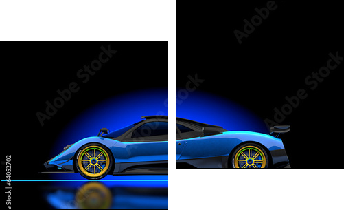blauer supersport wagen im studio  - Obraz dwuczęściowy, Dyptyk