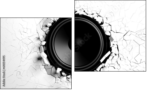 White wall breaks from sound with loudspeaker illustration  - Obraz dwuczęściowy, Dyptyk